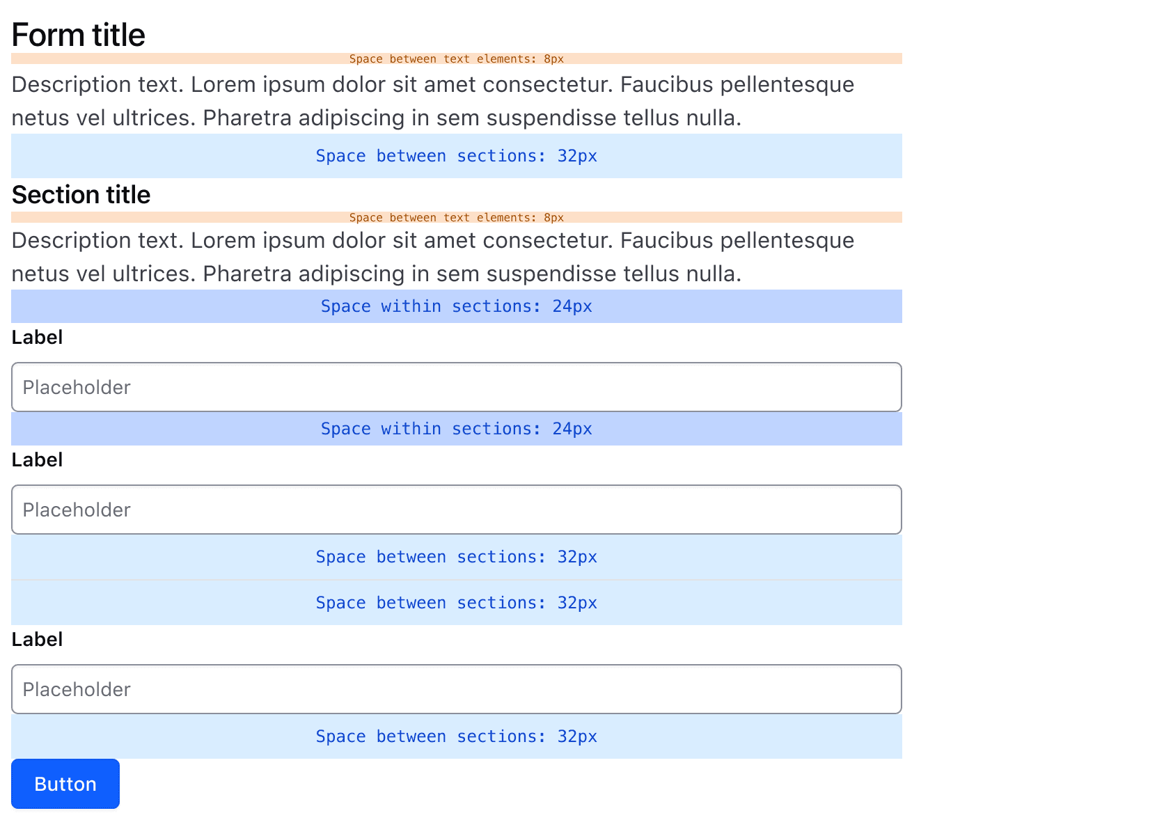 Representation of the various spacing sizes between Form layout components
